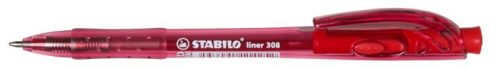 Golyóstoll, 0,38 mm, nyomógombos, STABILO  Liner 308 , piros