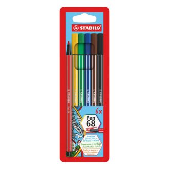   Rostirón készlet, 1 mm, STABILO Pen 68, 6 különböző szín