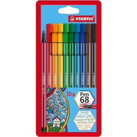  Rostirón készlet, 1 mm, STABILO Pen 68, 10 különböző szín