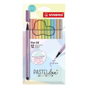   Rostirón készlet, 1 mm, STABILO Pen 68 Pastellove, 12 különböző szín
