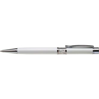   Golyóstoll, fehér, középen fehér SWAROVSKI® kristállyal töltve, 14cm, ART CRYSTELLA