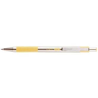   Golyóstoll, 0,24 mm, nyomógombos, rozsdamentes acél, pasztellsárga tolltest, ZEBRA  F-301 , kék