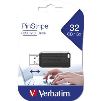   Pendrive, 32GB, USB 2.0, 10/4MB/sec, VERBATIM PinStripe, fekete
