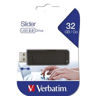Pendrive, 32GB, USB 2.0, VERBATIM Slider, fekete
